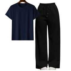 Navy Blue Regular Tee With Black Straight Leg Trouser
