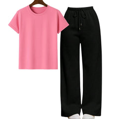 Pink Regular Tee With Black Straight Leg Trouser