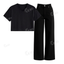 Black Wide Leg Jeans With Crop V-Neck T-Shirt