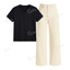 Beige Wide Leg Jeans With V-Neck T-Shirt