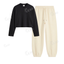 Cream Sweatpant With Crop Full Sleeves T-Shirt