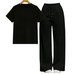 Black Regular Tee With Black Straight Leg Trouser