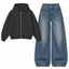 Navyblue Vintage Baggy Jeans With Oversized Zipper