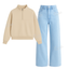 Ice Blue Baggy Jeans With Oversized Mockneck