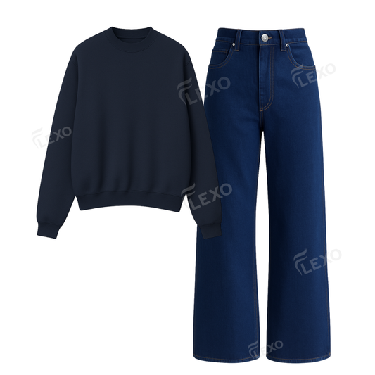 Dark Blue Baggy Jeans With Oversized Sweatshirt