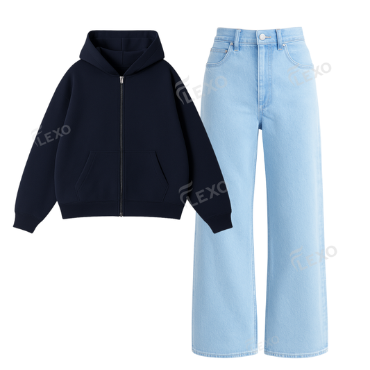 Ice blue Baggy Jeans With Oversized Zipper