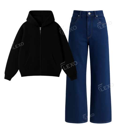 Dark blue Baggy Jeans With Oversized Zipper