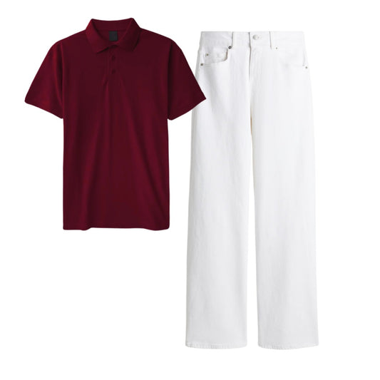White Jeans With Polo Tee