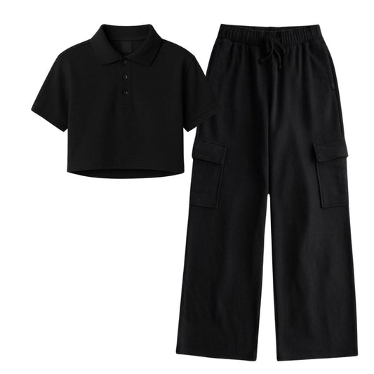 Black Crop Polo with Cargo
