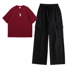 Cargo Trouser with Polo Maroon Oversized tee