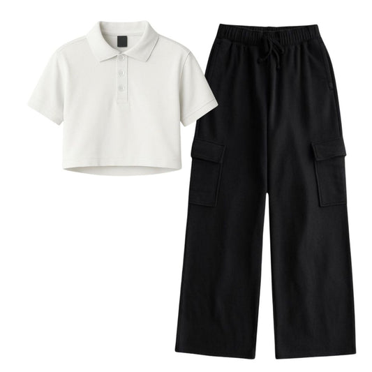 White Crop Polo with Cargo