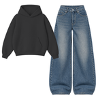 Navyblue Vintage Baggy Jeans With Oversized Hoodie