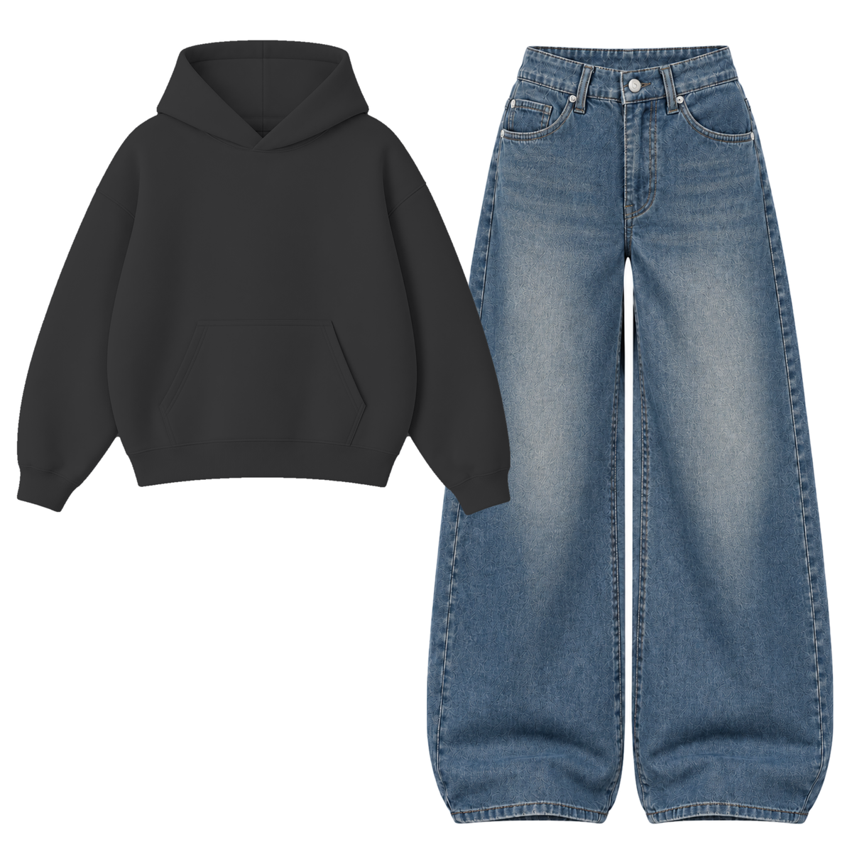Navyblue Vintage Baggy Jeans With Oversized Hoodie