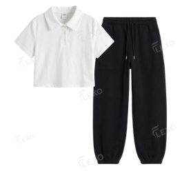 Black Sweatpant With Crop Polo
