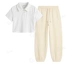 Cream Sweatpant With Crop Polo