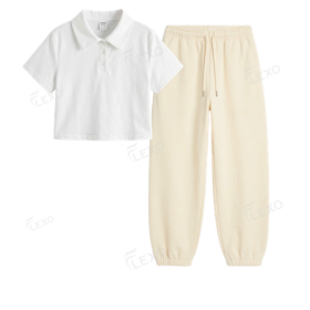 Cream Sweatpant With Crop Polo