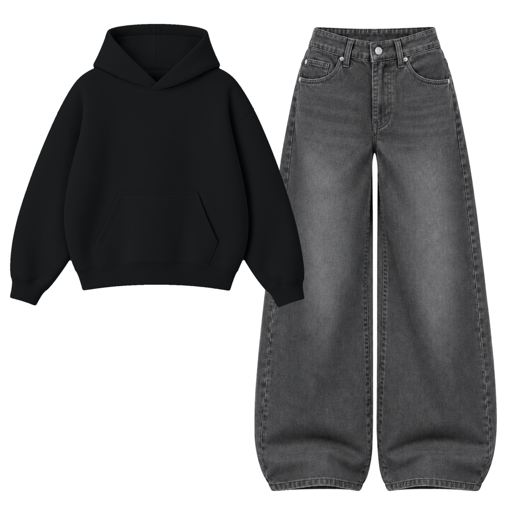 Black Vintage Baggy Jeans With Oversized Hoodie