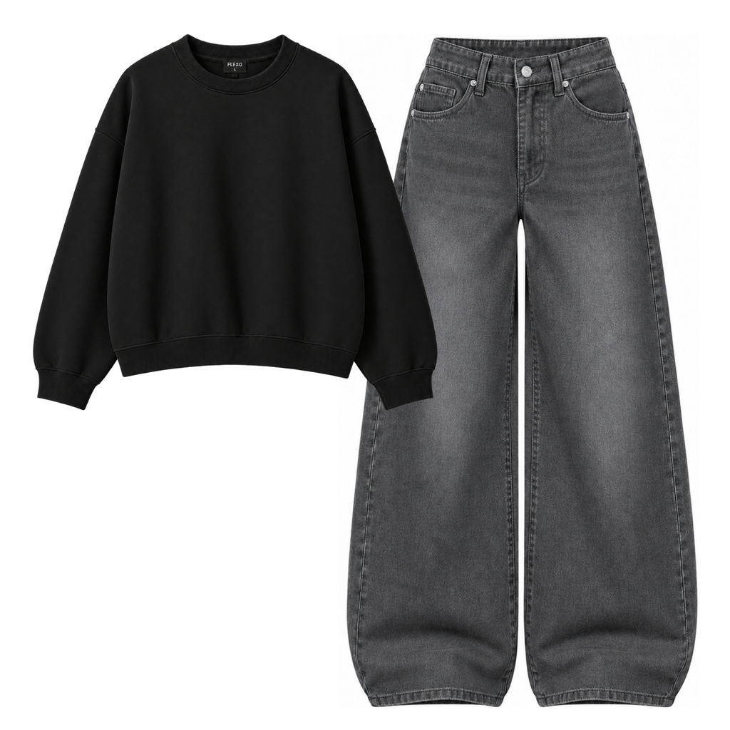 Black Vintage Baggy Jeans With Oversized Sweatshirt