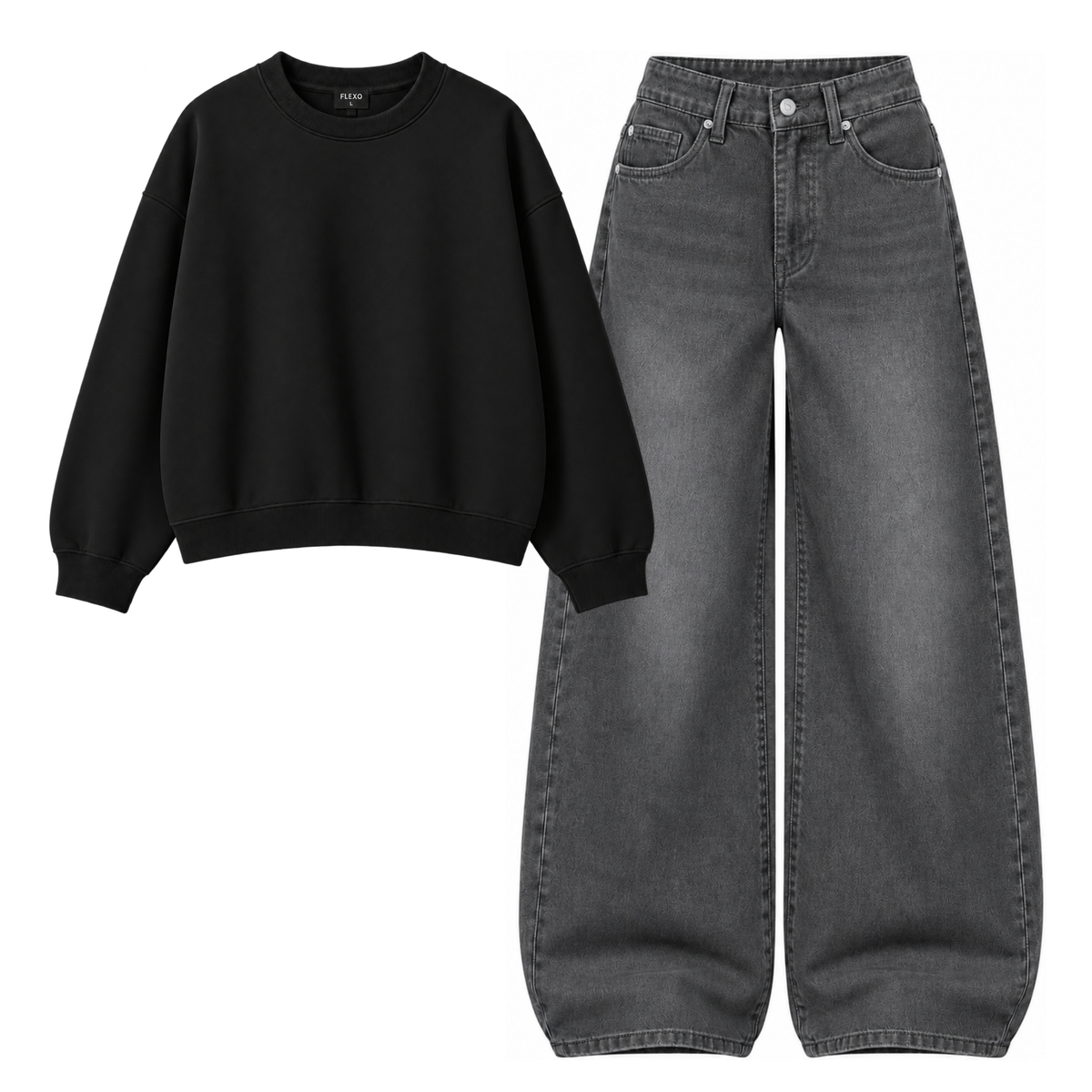 Black Vintage Baggy Jeans With Oversized Sweatshirt