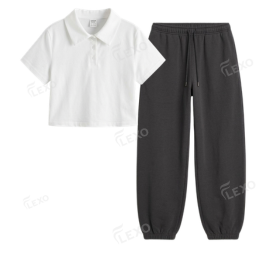 Charcoalgrey Sweatpant With Crop Polo Secondary image