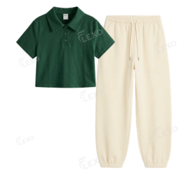 Cream Sweatpant With Crop Polo