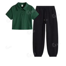 Black Sweatpant With Crop Polo