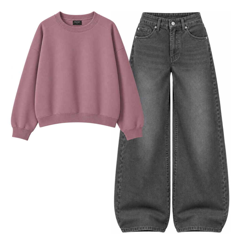 Black Vintage Baggy Jeans With Oversized Sweatshirt