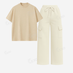 Cream Cargo With Oversized Drop Shoulder T-Shirt