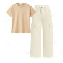 Cream Cargo With Regular T-Shirt