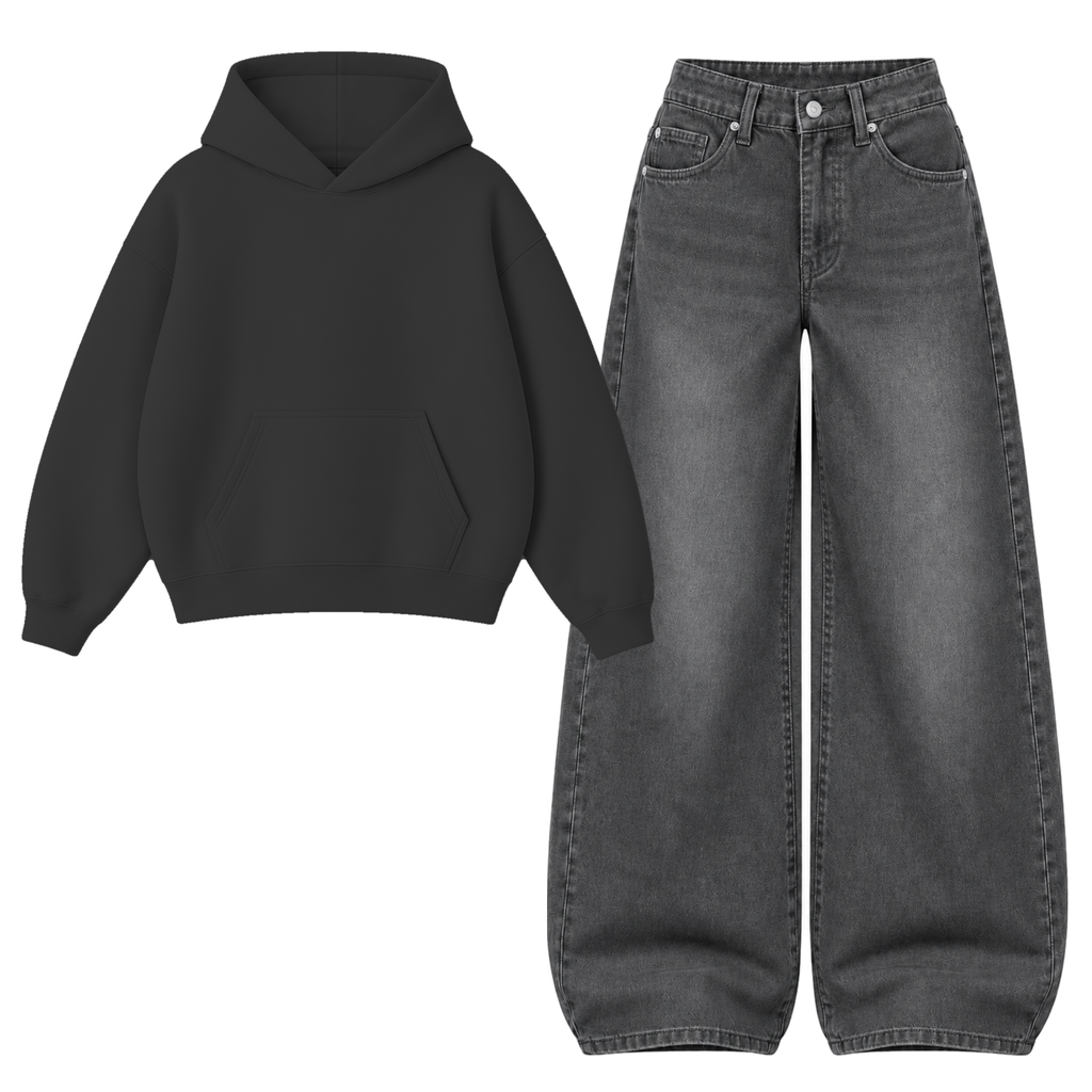 Black Vintage Baggy Jeans With Oversized Hoodie