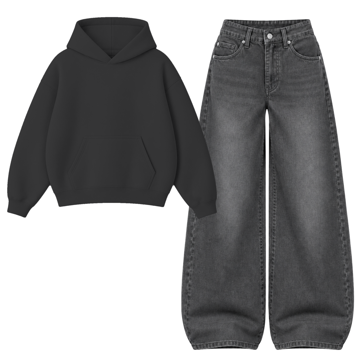 Black Vintage Baggy Jeans With Oversized Hoodie