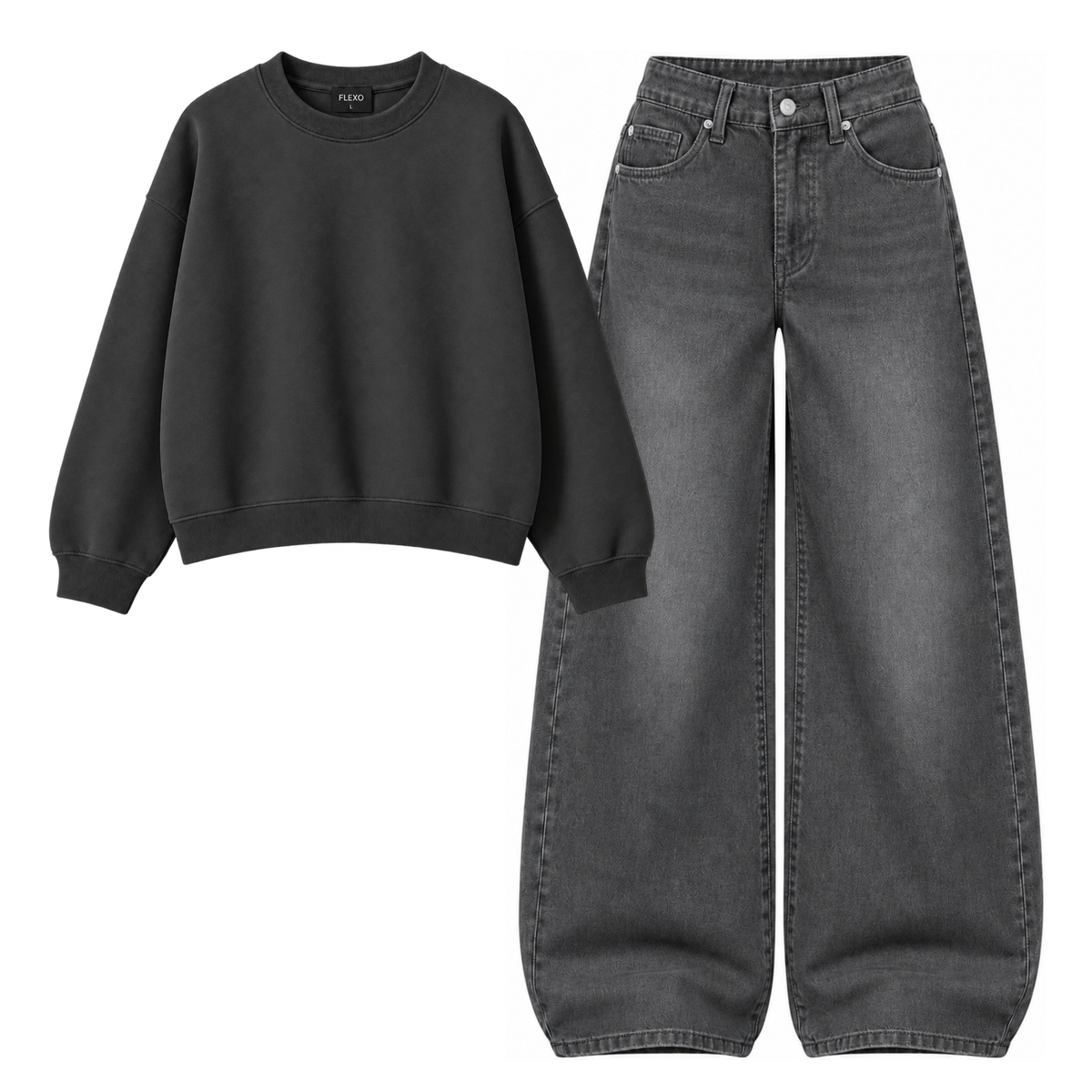 Black Vintage Baggy Jeans With Oversized Sweatshirt