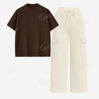 Cream Cargo With Oversized Drop Shoulder T-Shirt