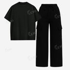 Black Cargo With Oversized Drop Shoulder T-Shirt