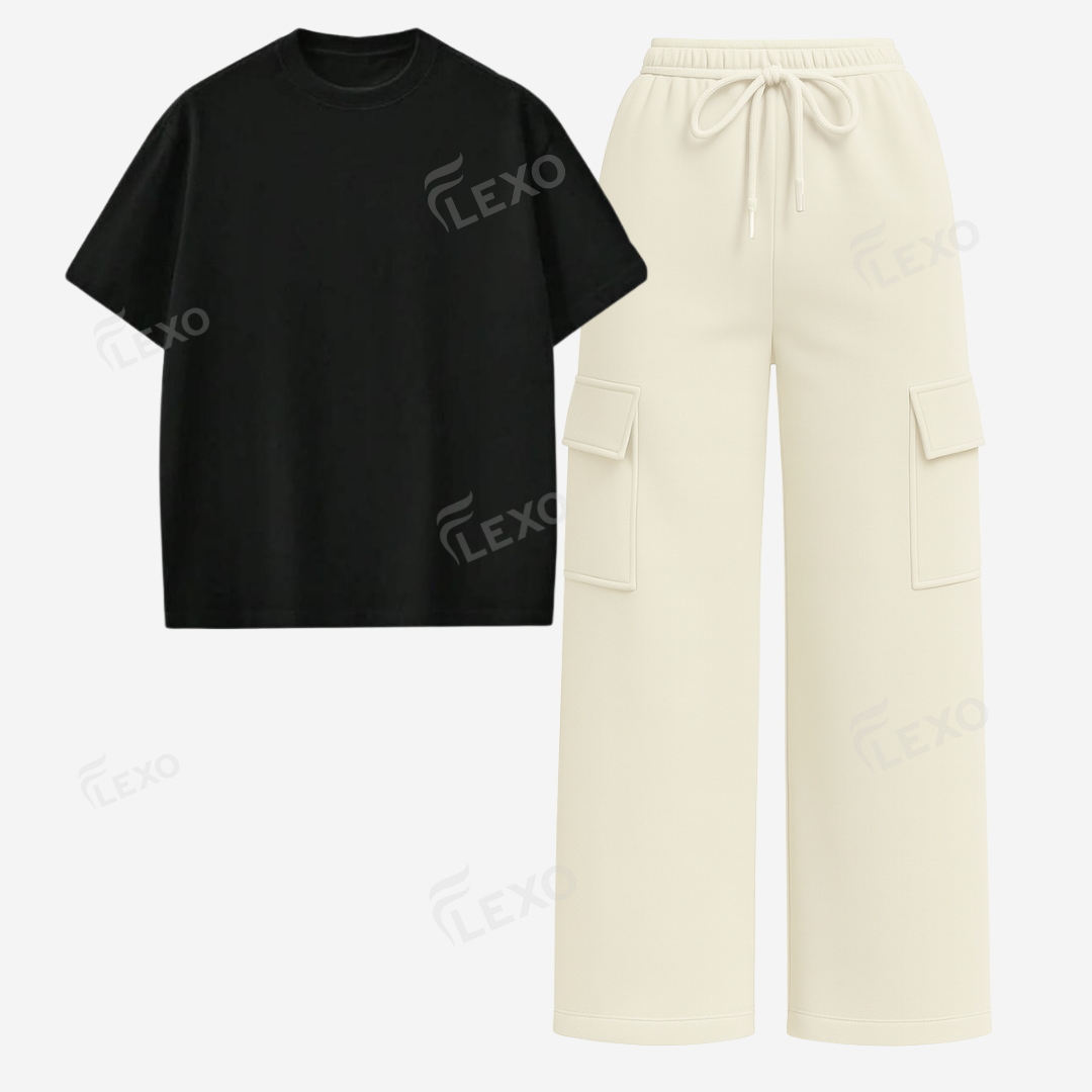 Cream Cargo With Oversized Drop Shoulder T-Shirt Main image