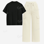 Cream Cargo With Oversized Drop Shoulder T-Shirt