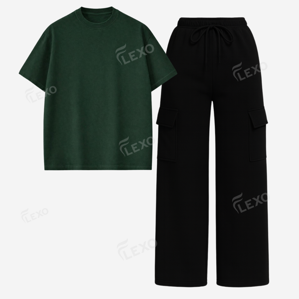 Black Cargo With Oversized Drop Shoulder T-Shirt