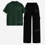 Black Cargo With Oversized Drop Shoulder T-Shirt