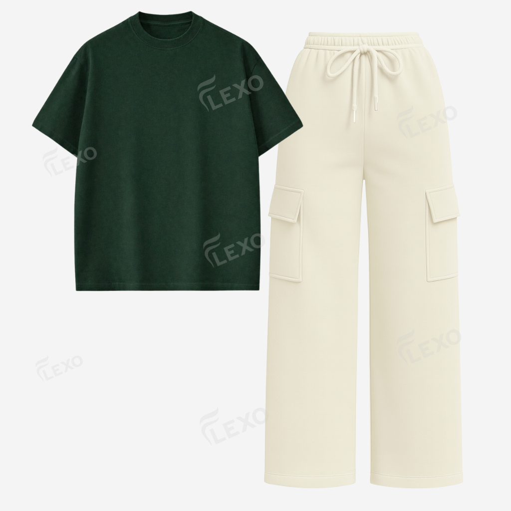 Cream Cargo With Oversized Drop Shoulder T-Shirt