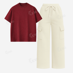 Cream Cargo With Oversized Drop Shoulder T-Shirt