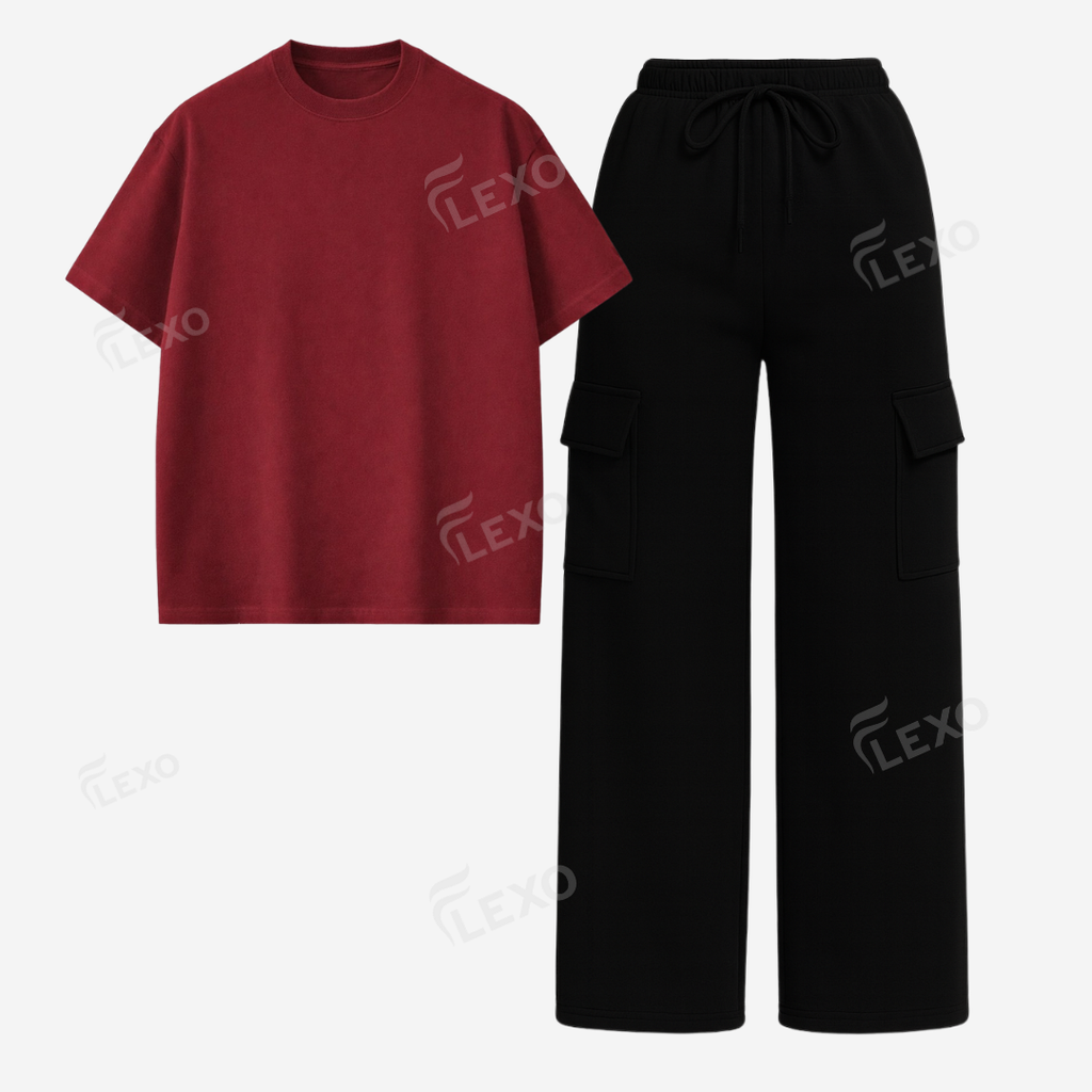 Black Cargo With Oversized Drop Shoulder T-Shirt