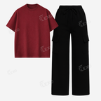 Black Cargo With Oversized Drop Shoulder T-Shirt