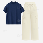 Cream Cargo With Oversized Drop Shoulder T-Shirt