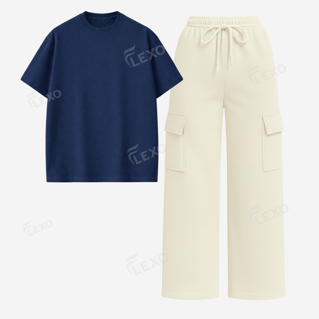 Cream Cargo With Oversized Drop Shoulder T-Shirt