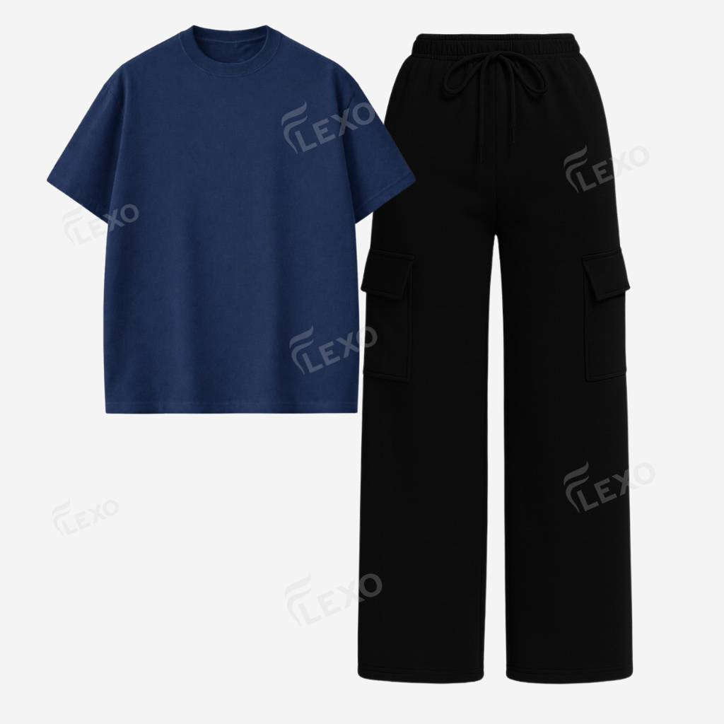 Black Cargo With Oversized Drop Shoulder T-Shirt