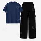 Black Cargo With Oversized Drop Shoulder T-Shirt