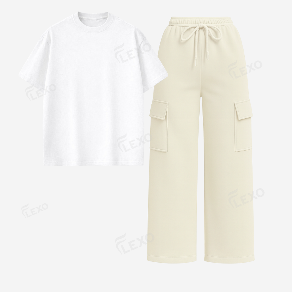 Cream Cargo With Oversized Drop Shoulder T-Shirt