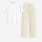 Cream Cargo With Oversized Drop Shoulder T-Shirt
