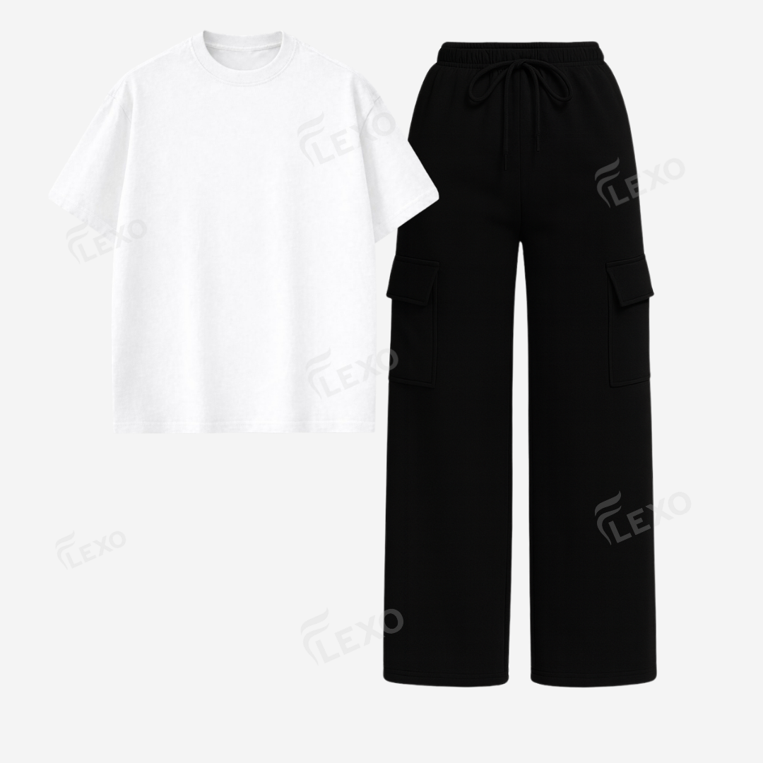 Black Cargo With Oversized Drop Shoulder T-Shirt