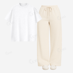 Cream Flapper With Oversized Drop Shoulder T-Shirt